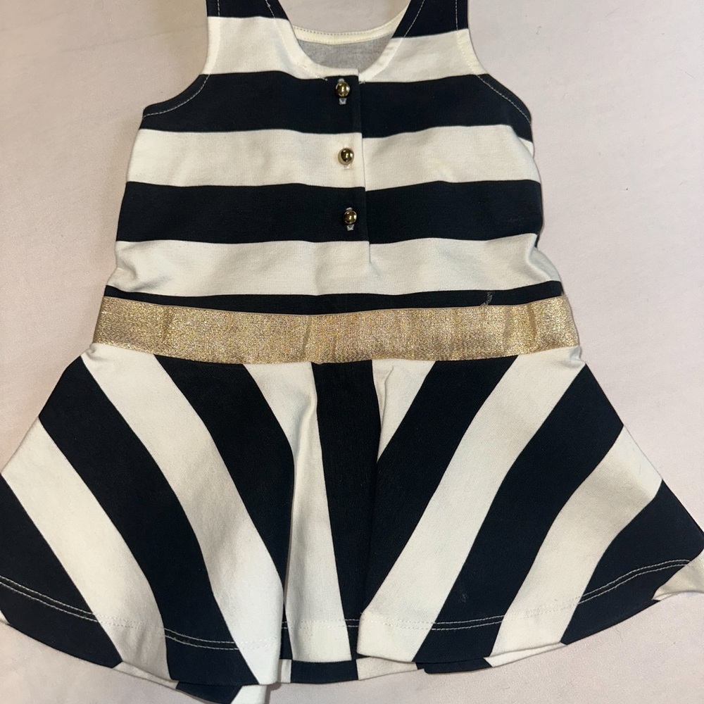 Janie and Jack Black and White Striped Dress with Gold Trim 12-18mths